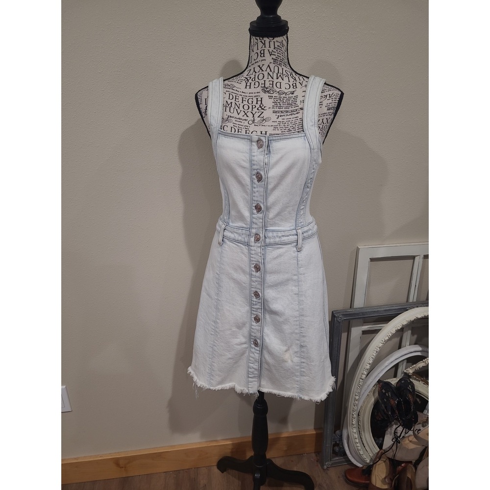 7 For All Mankind Denim Mini Dress light wash Women SZ S Y2K style boho western